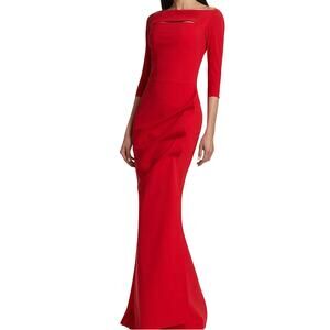 Chiara Boni La Petite Robe Lipstick Red Kate Slit Detail Boatneck Gown sz 42 / 6